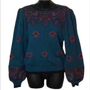 VINTAGE UMI Collections Anne Crimmins sweater balloon sleeves fabric embroidered